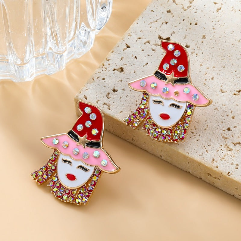 Wholesale Oil Dripping Diamond Hat Earrings