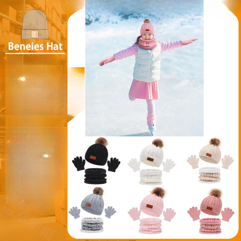 Wholesale Children's Hat Scarf Gloves Three Piece Set for Autumn and Winter Warm Woolen Hat