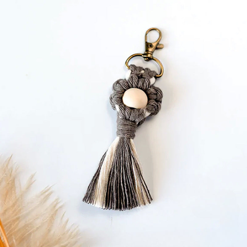 Wholesale Hand Woven Cotton Thread Small Flower Tassel Keychain