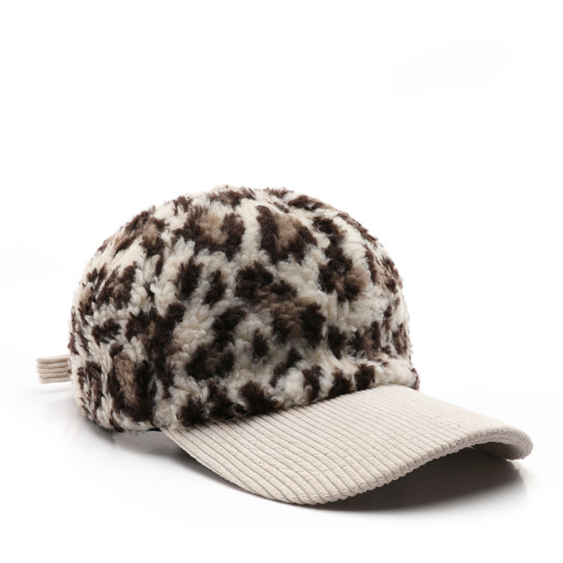 Wholesale Autumn and Winter Retro Color Block Leopard Print Plush Baseball Cap