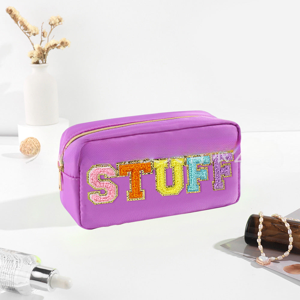 Wholesale Waterproof Embroidered Letters Nylon Cosmetic Bag