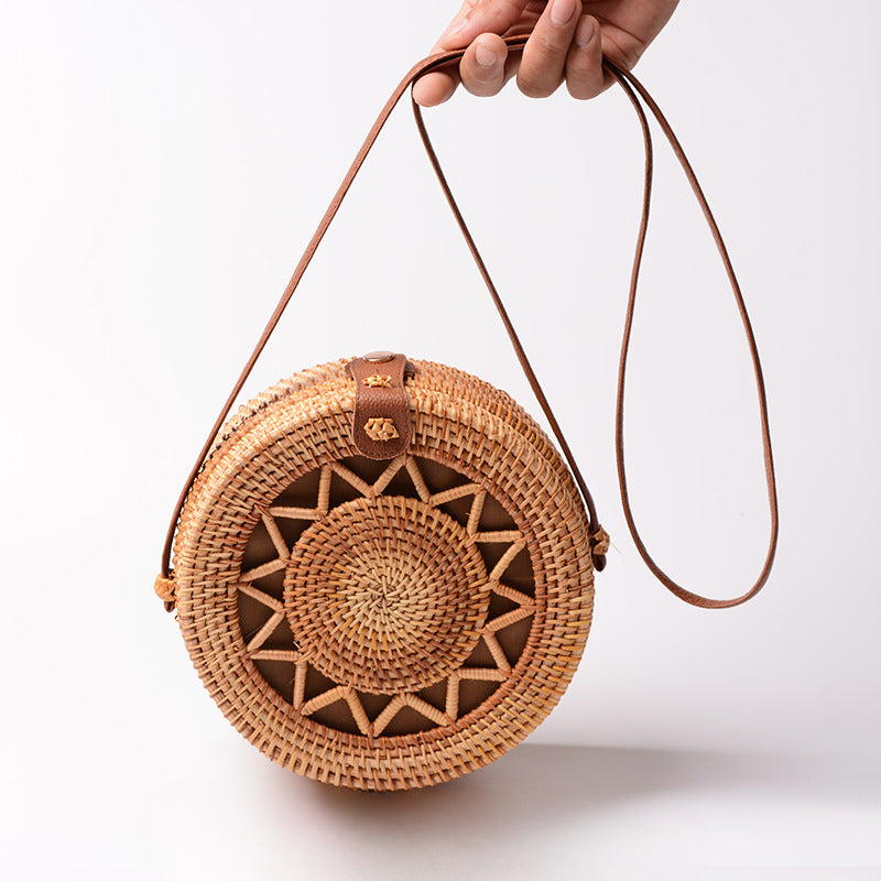 Wholesale Leather Buckle Rattan Woven Hollow Five Pointed Star Net Bag