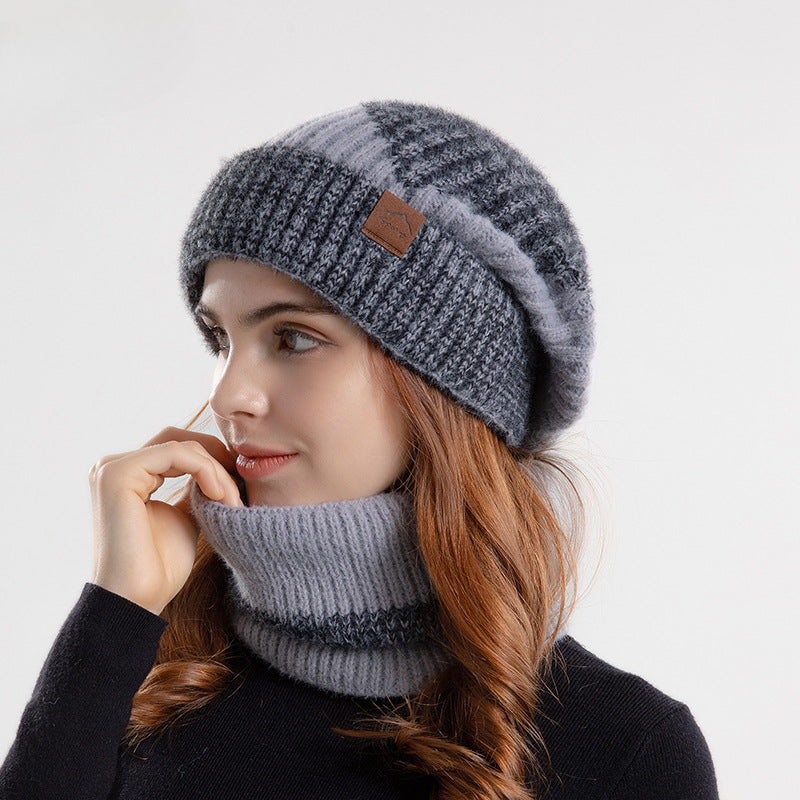 Wholesale Winter Two-tone Fleece Hat Warm Ear Bib Neck Two-piece Knit Hat