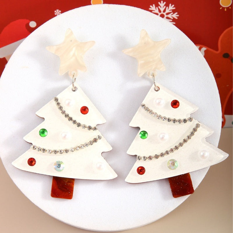 Wholesale Fashion Double-sided Acrylic Christmas Tree Resin Rhinestone Star Earrings