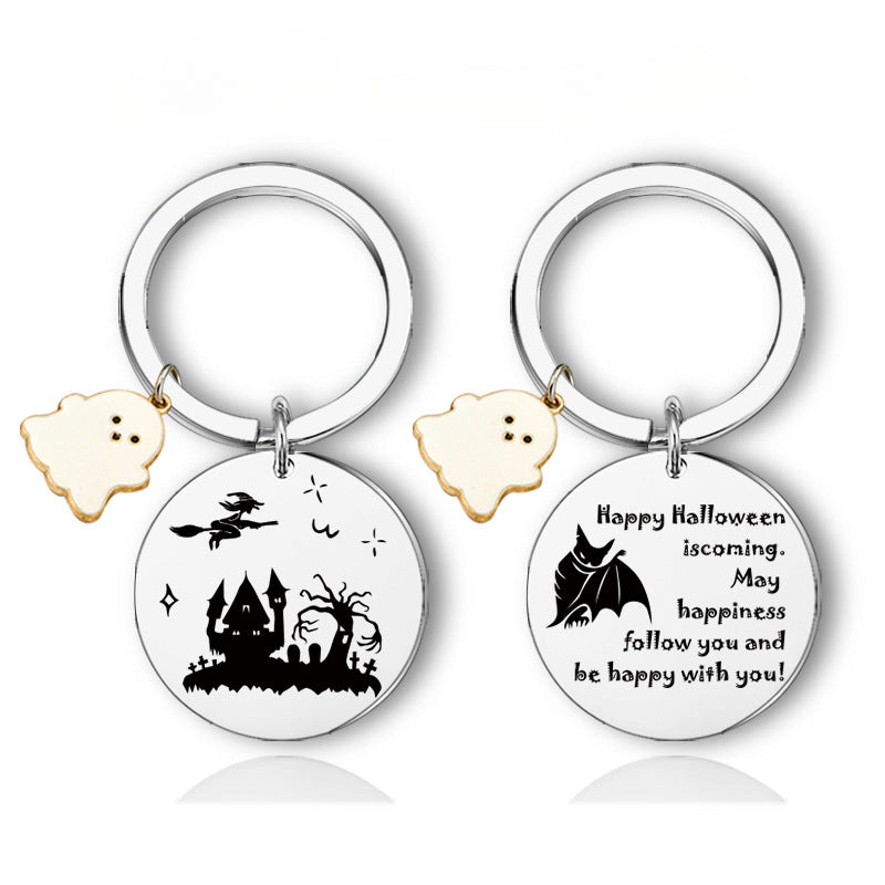 Wholesale Halloween Double Sided Stainless Steel Engraving Ghost Keychain