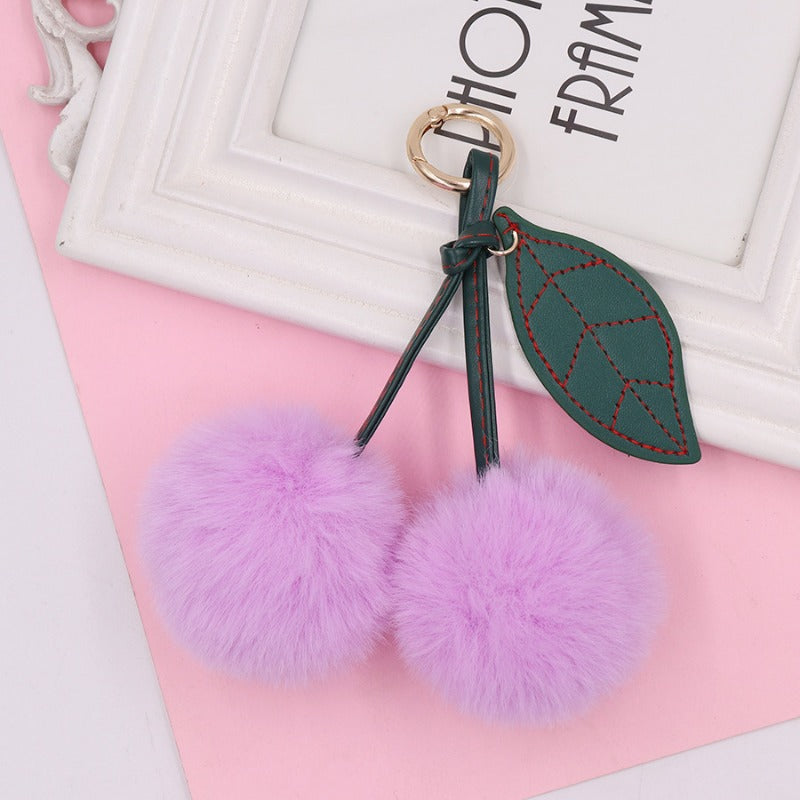 Wholesale Fruit Cherry Hairy Ball Book Bag Pendant Car Keychains