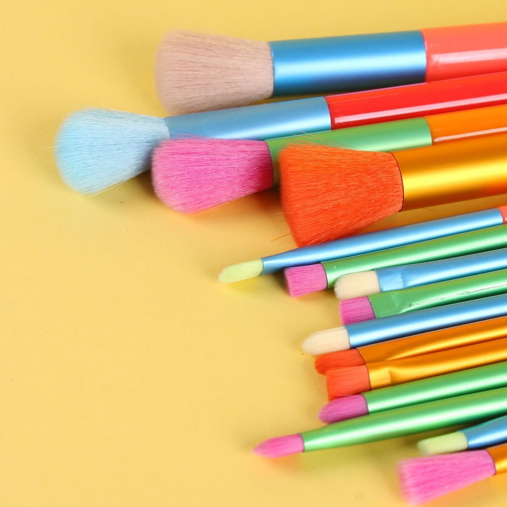 Wholesale 15pcs Watercolor Complete Set of Colorful Makeup Brushes