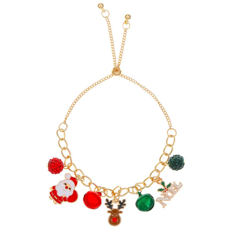 Wholesale Christmas Creative Snowflake Elk Bell Santa Claus Pull-out Alloy Bracelet