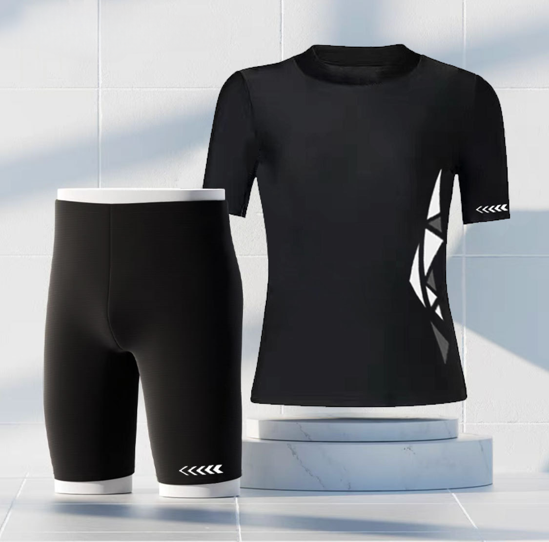 Pantalones de cinco puntos de manga corta para mujeres divididas divididas para trajes solares delgados de secado rápido