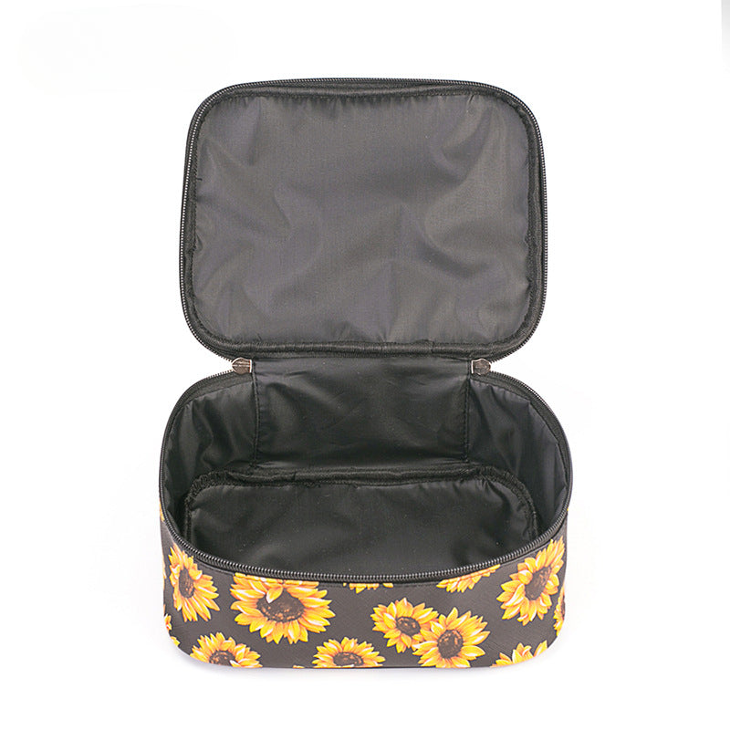 Wholesale PU Sunflower Makeup Bag, Toilet Bag, Large Capacity Storage Bag