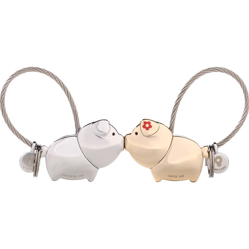Wholesale Zinc Alloy Pig Couple Belt Keychain