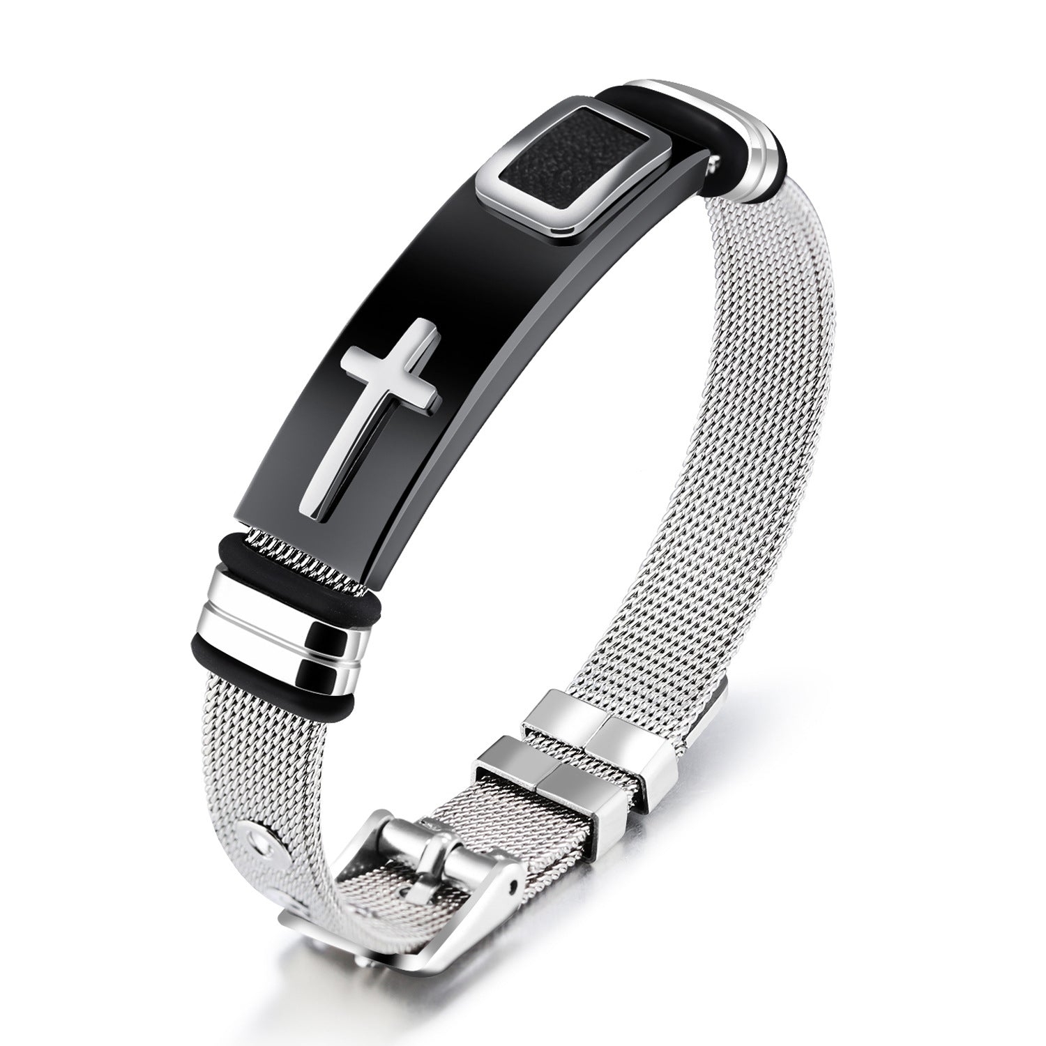 Wholesale Titanium Steel Mesh Bracelet with Cross for Men
