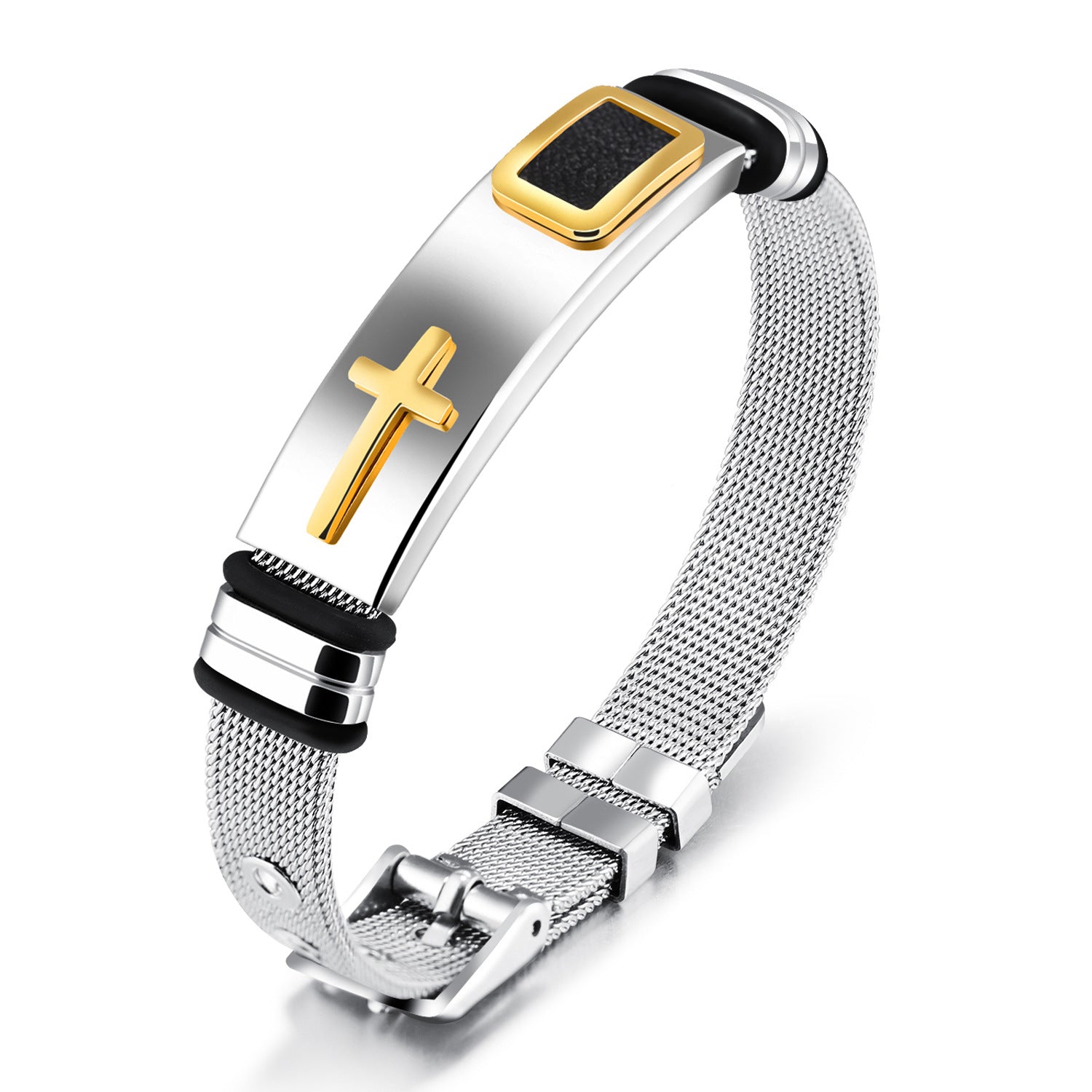 Wholesale Titanium Steel Mesh Bracelet with Cross for Men