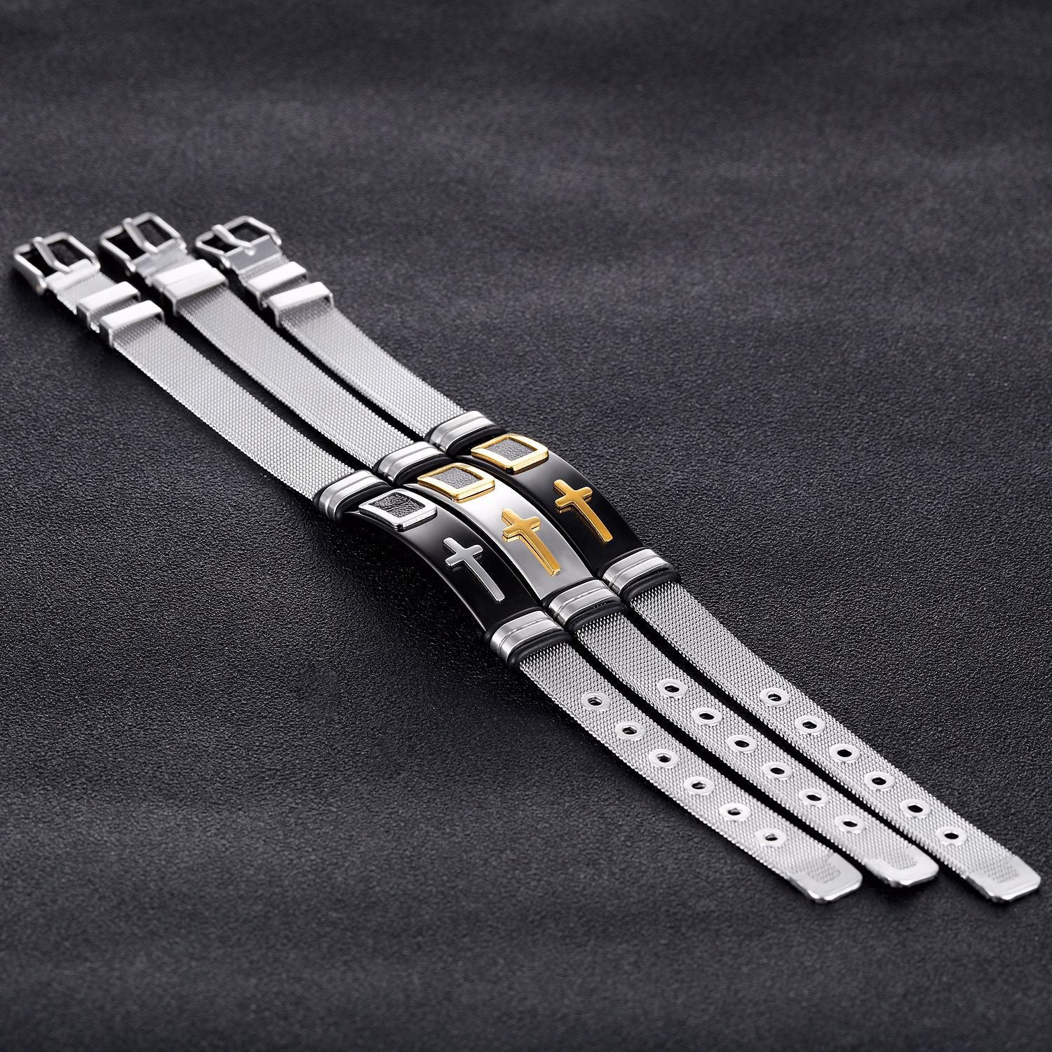 Wholesale Titanium Steel Mesh Bracelet with Cross for Men