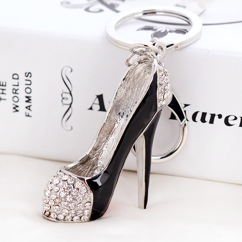 Wholesale Wave dot high heels rhinestone metal keychain