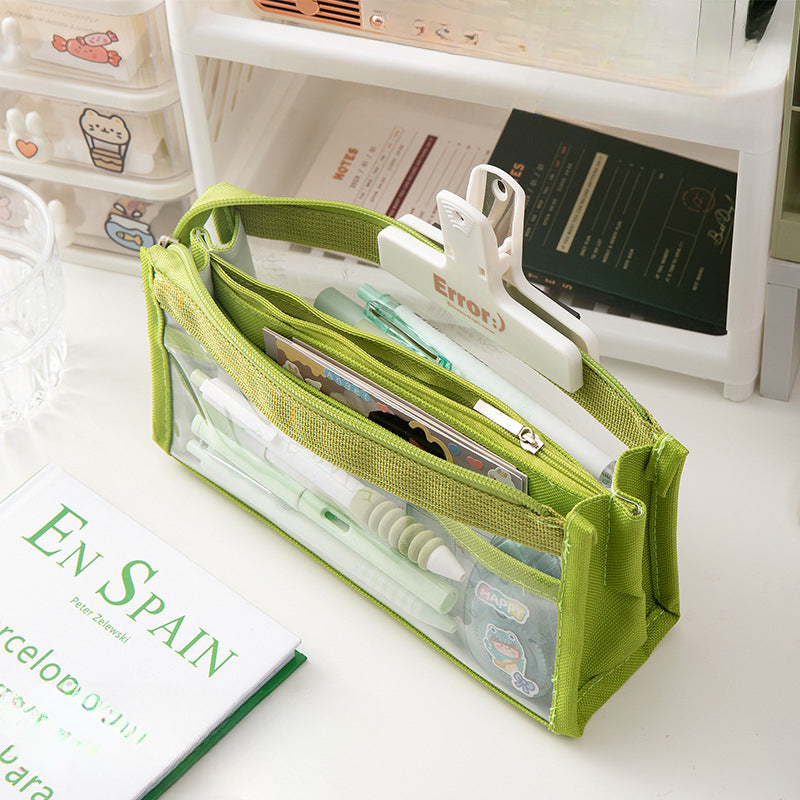 Wholesale Large Capacity Six-layer Transparent Canvas Pencil Case