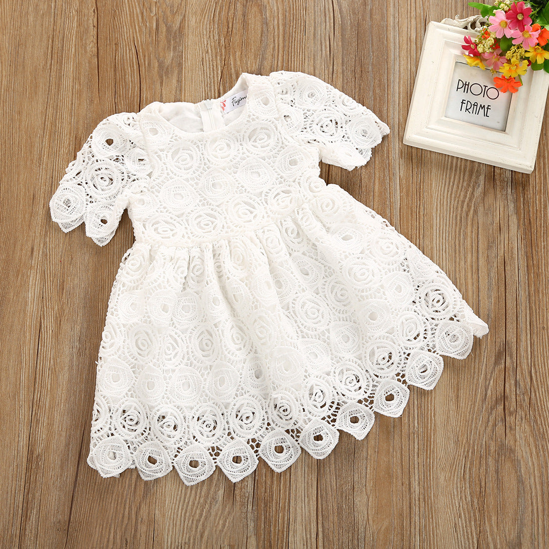 Wholesale White Lace Hollow Out Princess Kids Dress