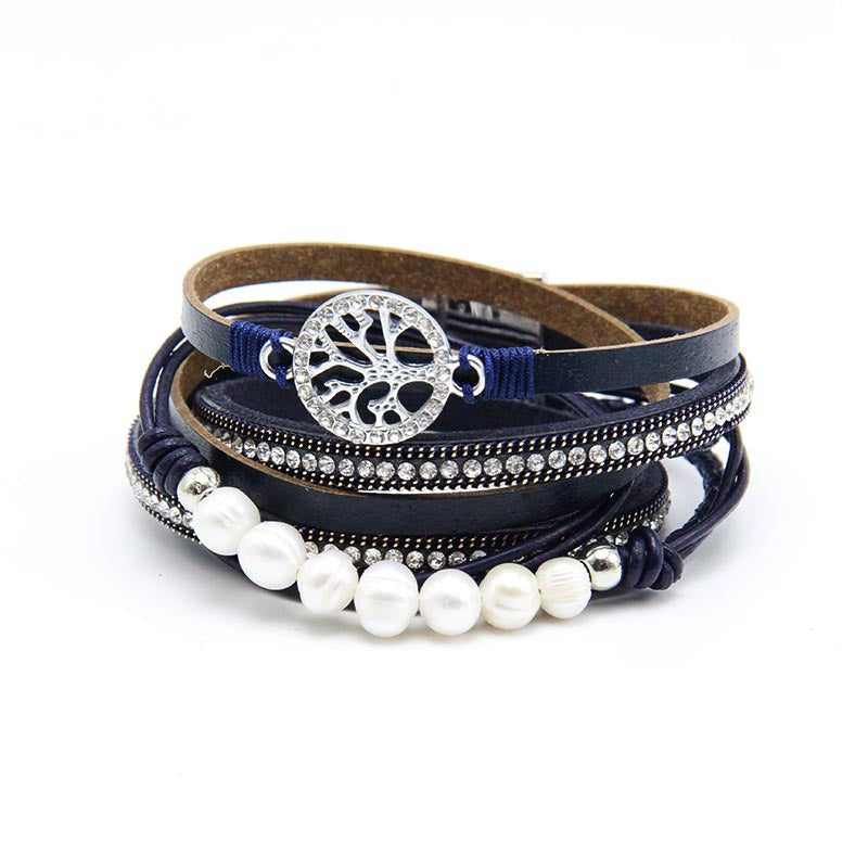 Wholesale Life Tree Cowhide Pearl Magnetic Buckle Bracelet