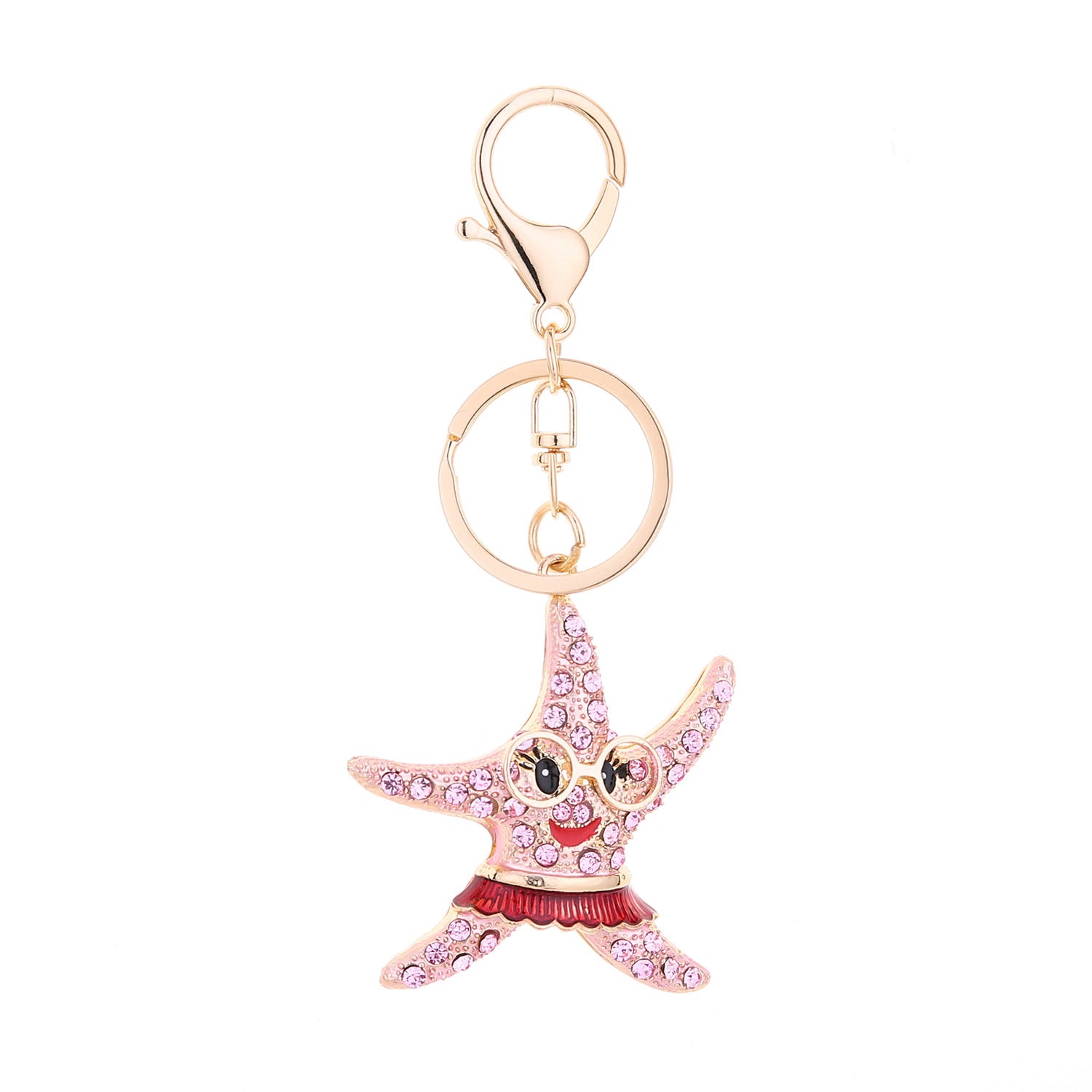 Wholesale Pink Starfish Rhinestone Alloy Keychain For Women Fashion Bag Charm Car Key Accessory Gift