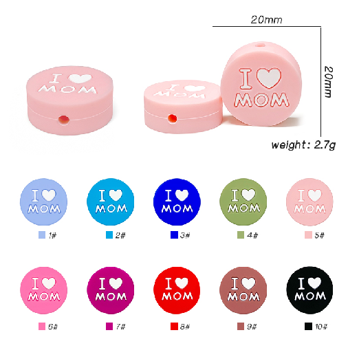 Wholesale 10pcs 2D Silicone I Love Mom Mother's Day Beads