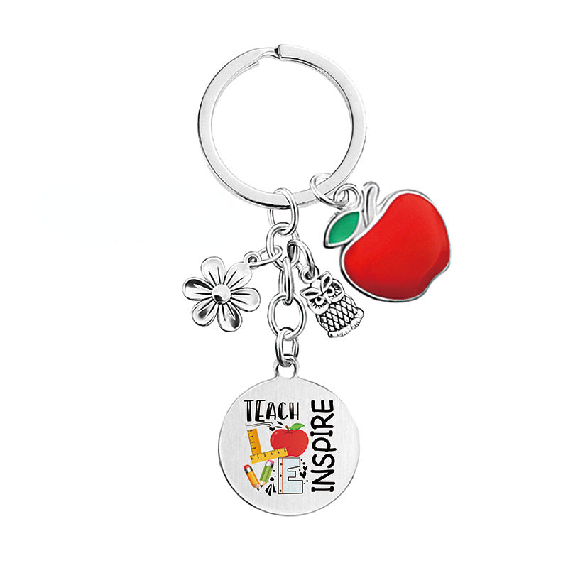 Wholesale Owl Apple Thanksgiving Teacher's Day Commemorative Gift Metal Keychain