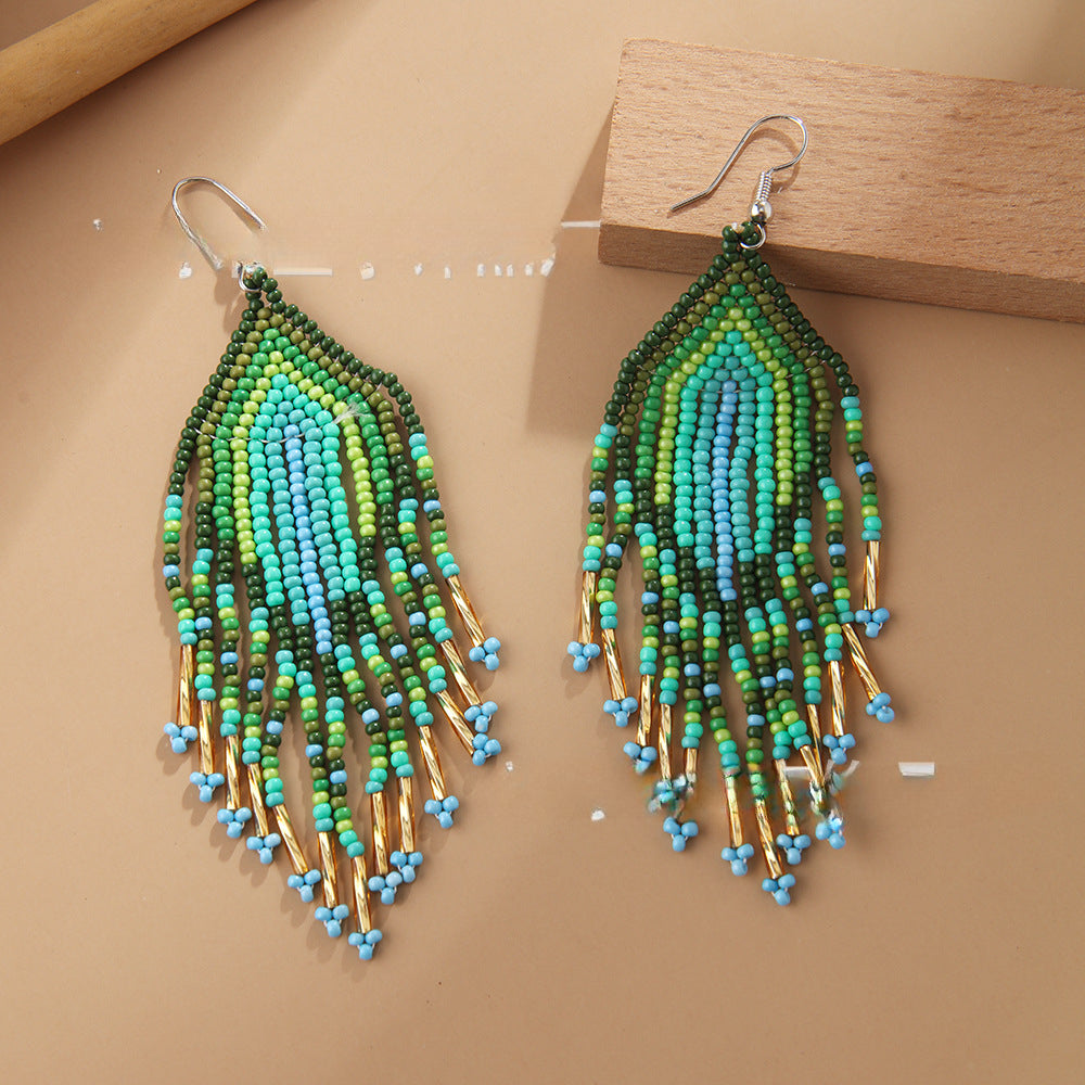 Wholesale Bohemian Retro Gradient Color Tassel Earrings