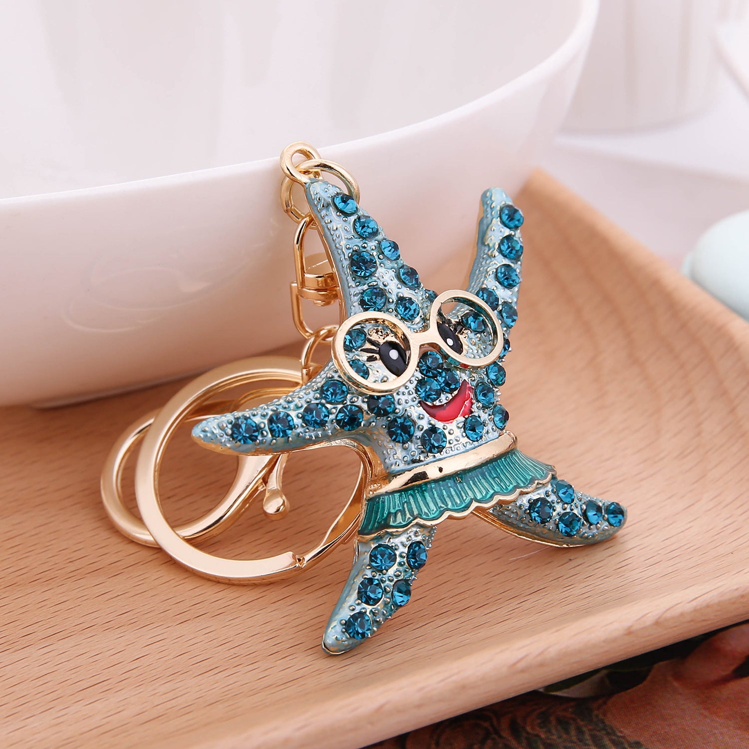 Wholesale Pink Starfish Rhinestone Alloy Keychain For Women Fashion Bag Charm Car Key Accessory Gift