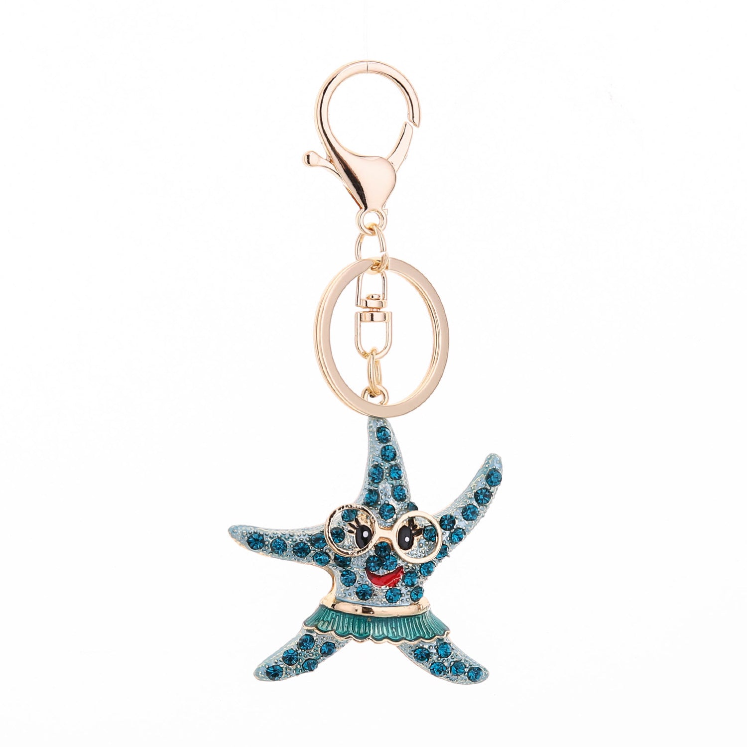 Wholesale Pink Starfish Rhinestone Alloy Keychain For Women Fashion Bag Charm Car Key Accessory Gift