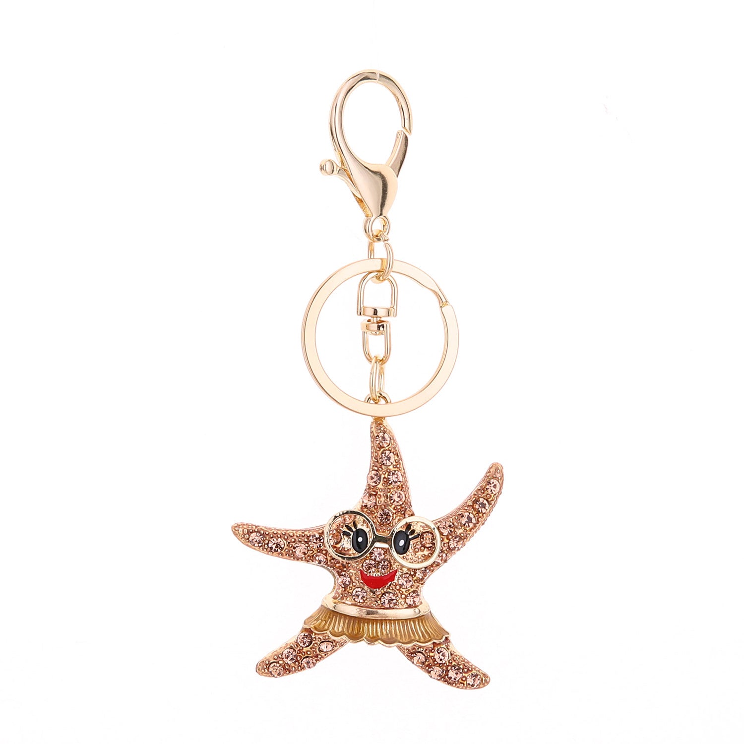 Wholesale Pink Starfish Rhinestone Alloy Keychain For Women Fashion Bag Charm Car Key Accessory Gift