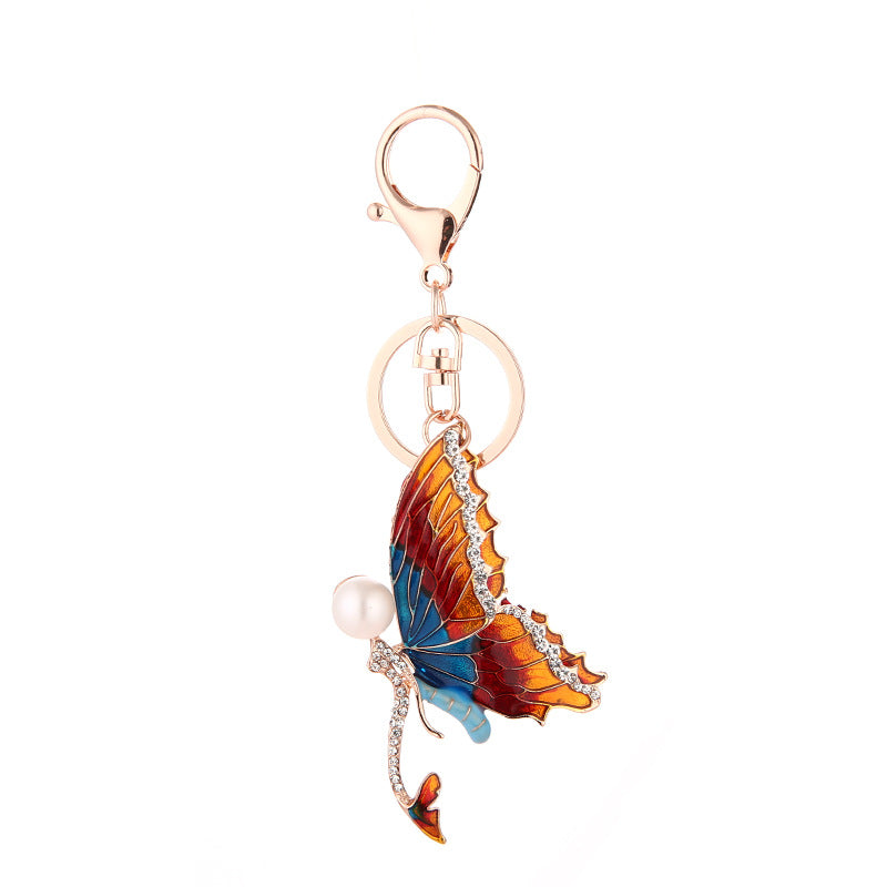 Wholesale Modern Fashion Butterfly Keychain With Rhinestone Design Alloy Metal Bag Charm Pendant Trendy Car Key Accessory For Women Boutique Resale Gift