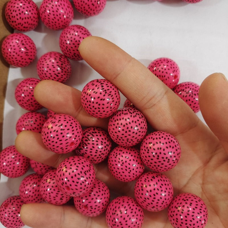 Wholesale 5pcs 20MM Rose Red Pitaya Printed Beads