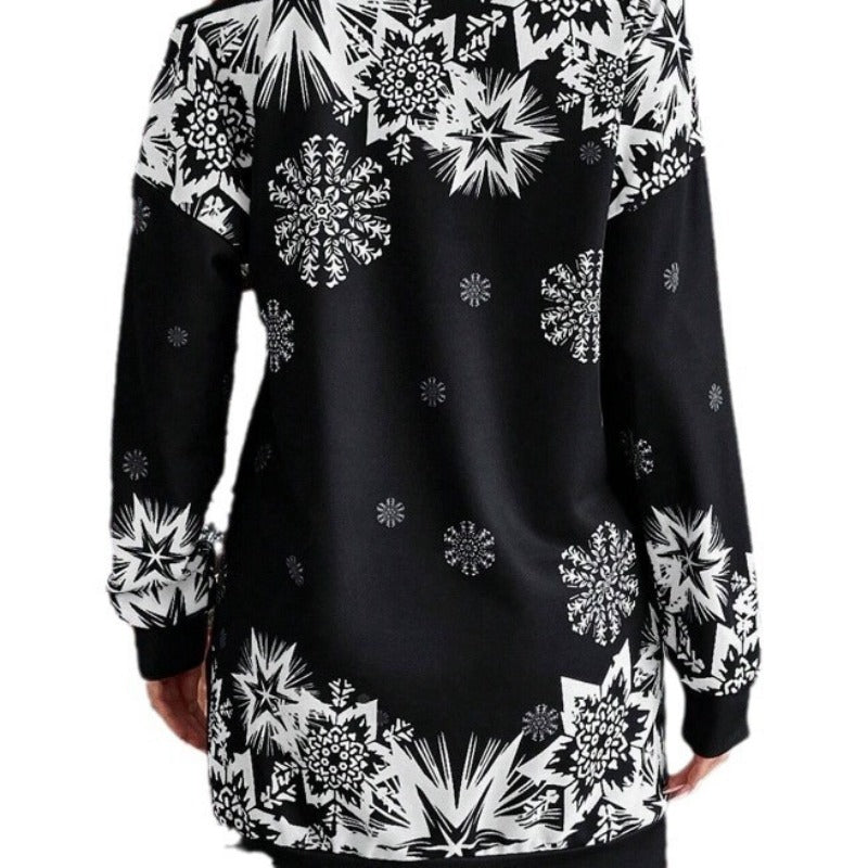 Wholesale Christmas snowflake print diagonal shoulder autumn/winter Women Clothes