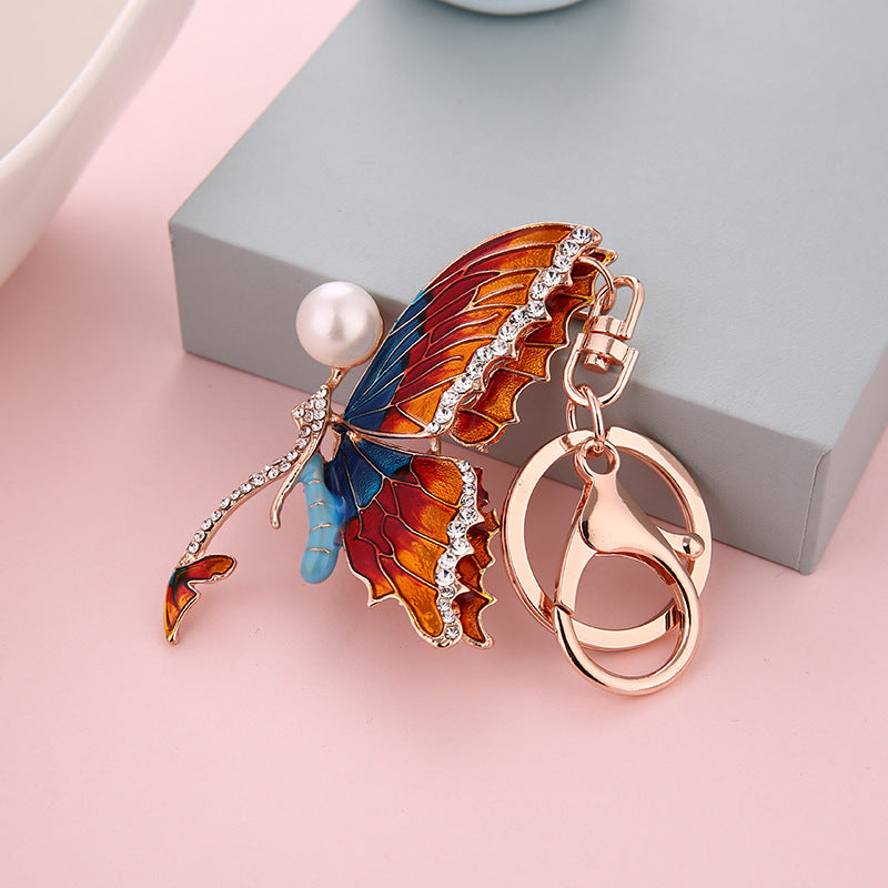 Wholesale Modern Fashion Butterfly Keychain With Rhinestone Design Alloy Metal Bag Charm Pendant Trendy Car Key Accessory For Women Boutique Resale Gift