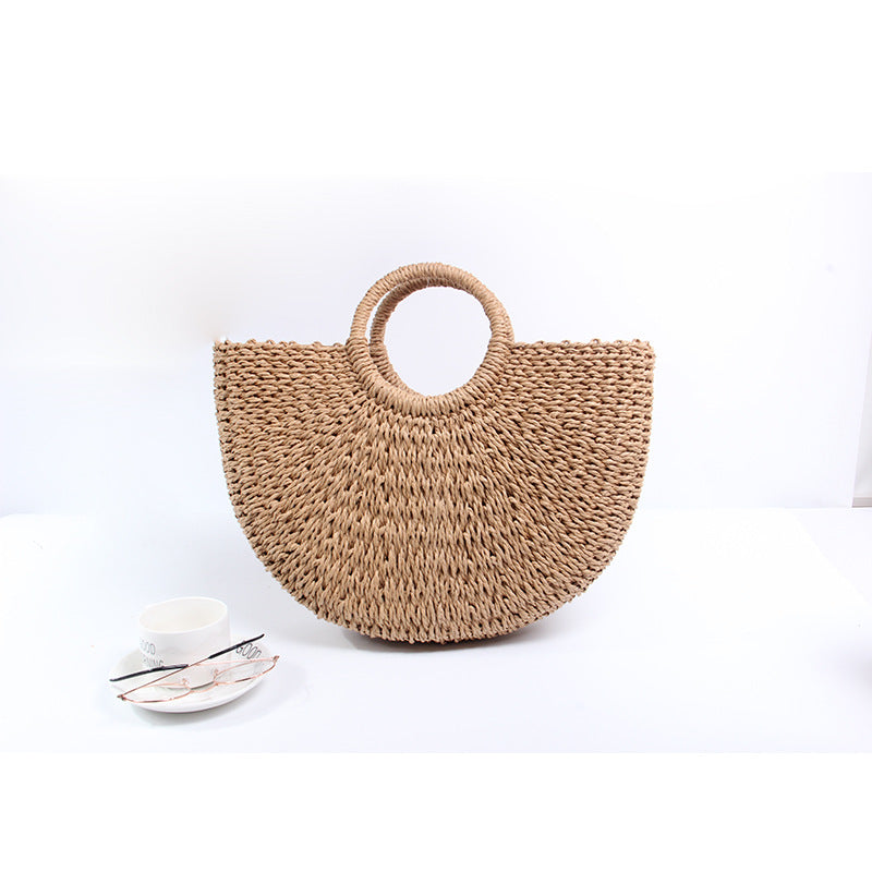 Wholesale Paper Rope Round Bucket Simple Grass Woven Bags