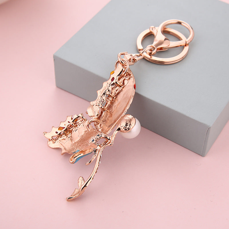 Wholesale Modern Fashion Butterfly Keychain With Rhinestone Design Alloy Metal Bag Charm Pendant Trendy Car Key Accessory For Women Boutique Resale Gift