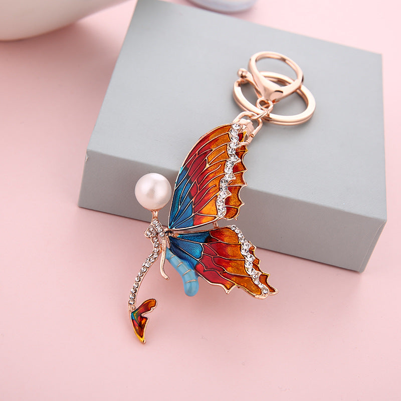 Wholesale Modern Fashion Butterfly Keychain With Rhinestone Design Alloy Metal Bag Charm Pendant Trendy Car Key Accessory For Women Boutique Resale Gift