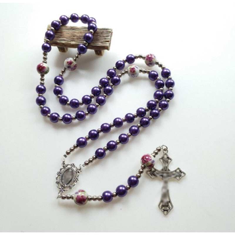 Wholesale Ceramic Rose Glass Pearl Pendant Men's and Women's Versatile Sweater Chain