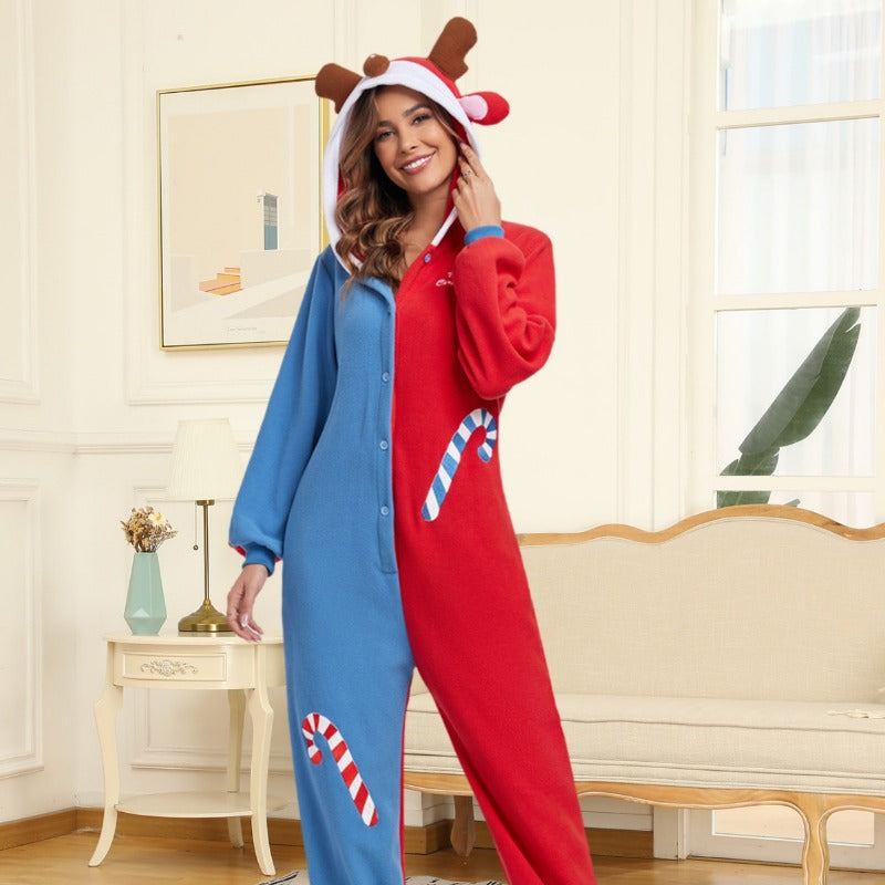 Wholesale Autumn and Winter Polar Fleece Animal Cartoon One-piece Cute Deer Hooded Pajamas