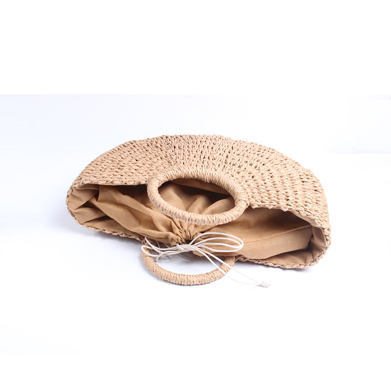 Wholesale Paper Rope Round Bucket Simple Grass Woven Bags