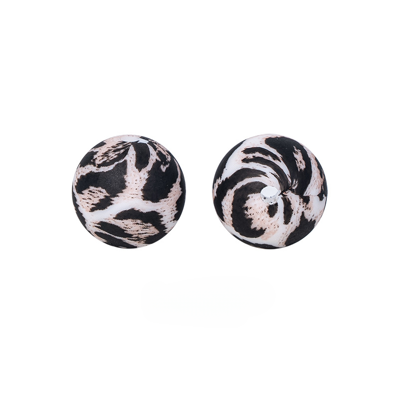 Al por mayor 50 piezas de 50 piezas de 15 mm de transferencia de agua de silicona impresión lácteo cuentas de leopardeo de leopardo