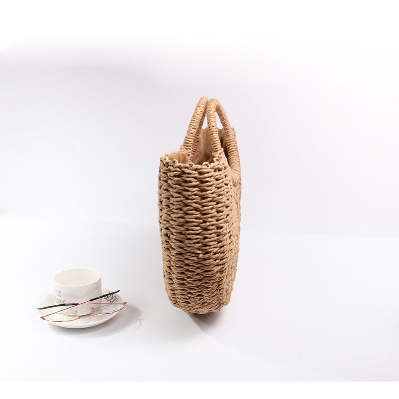 Wholesale Paper Rope Round Bucket Simple Grass Woven Bags