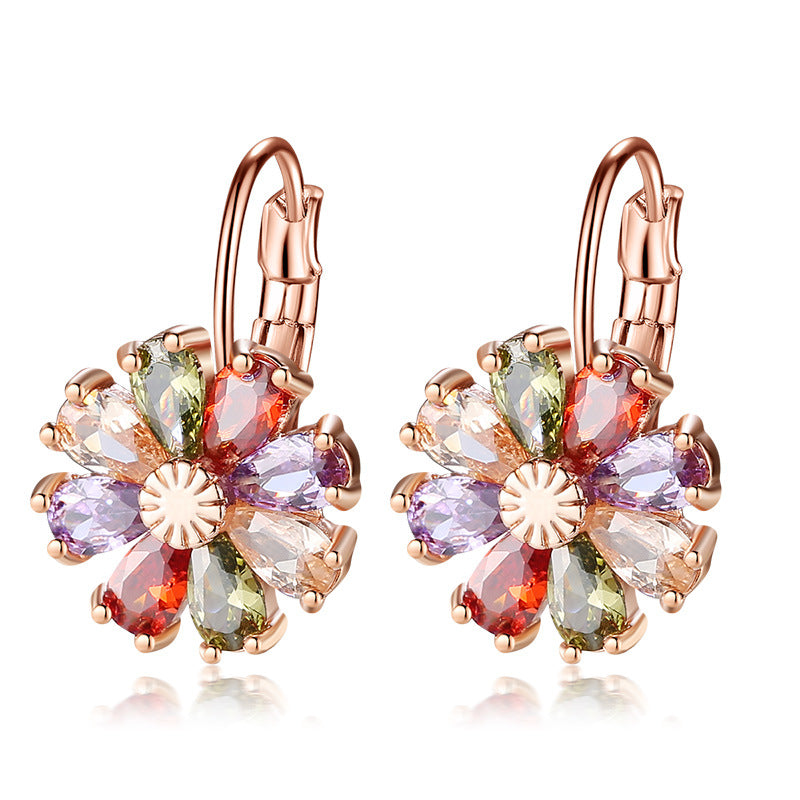 Wholesale Flower Colored Zircon Earrings