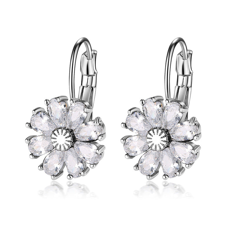 Wholesale Flower Colored Zircon Earrings
