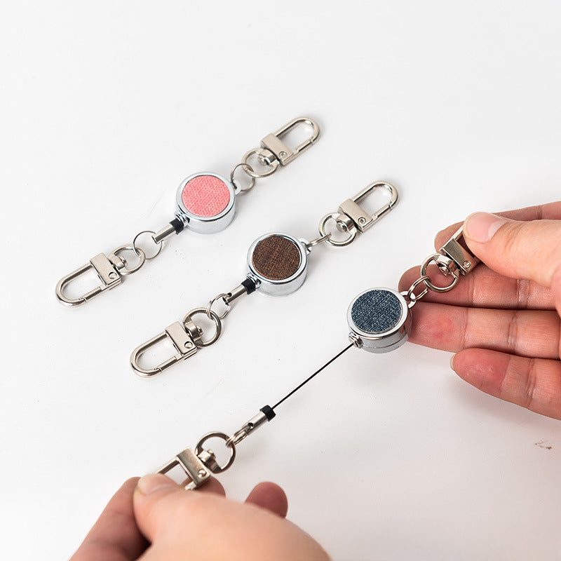 Wholesale Badge Reels Metal Cloth Pattern Retractable Keychain