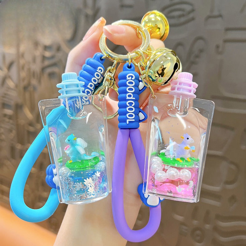 Wholesale Oil Filled Dinosaur Jelly Bottle Cute Liquid Quicksand Pendant Keychain