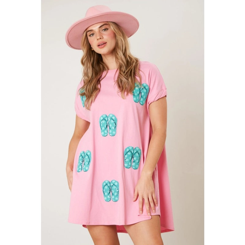 Wholesale Beach Sequin Short Sleeve Loose Casual Dress