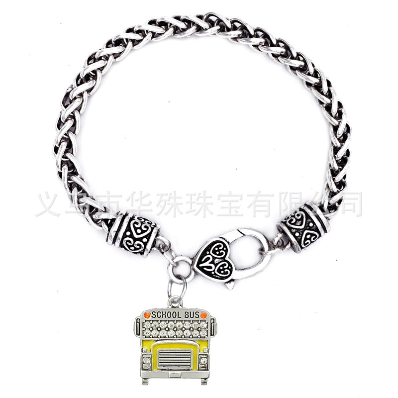 Wholesale Alloy School Bus Hip Hop Pendant Men's Thick Bracelet