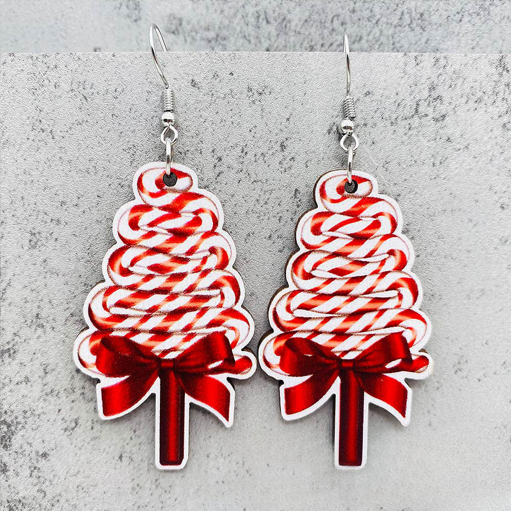 Wholesale Christmas Halloween Earrings Candy Cane Lollipop Wooden Earrings