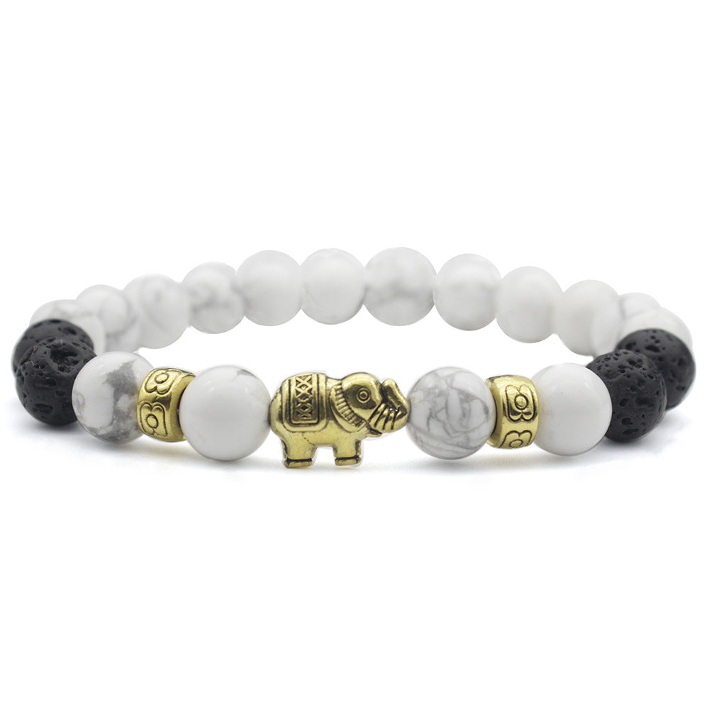 Brazalete de elefante turquesa blanco de 8 mm