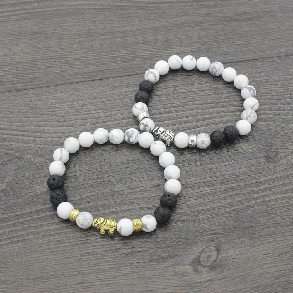 Brazalete de elefante turquesa blanco de 8 mm